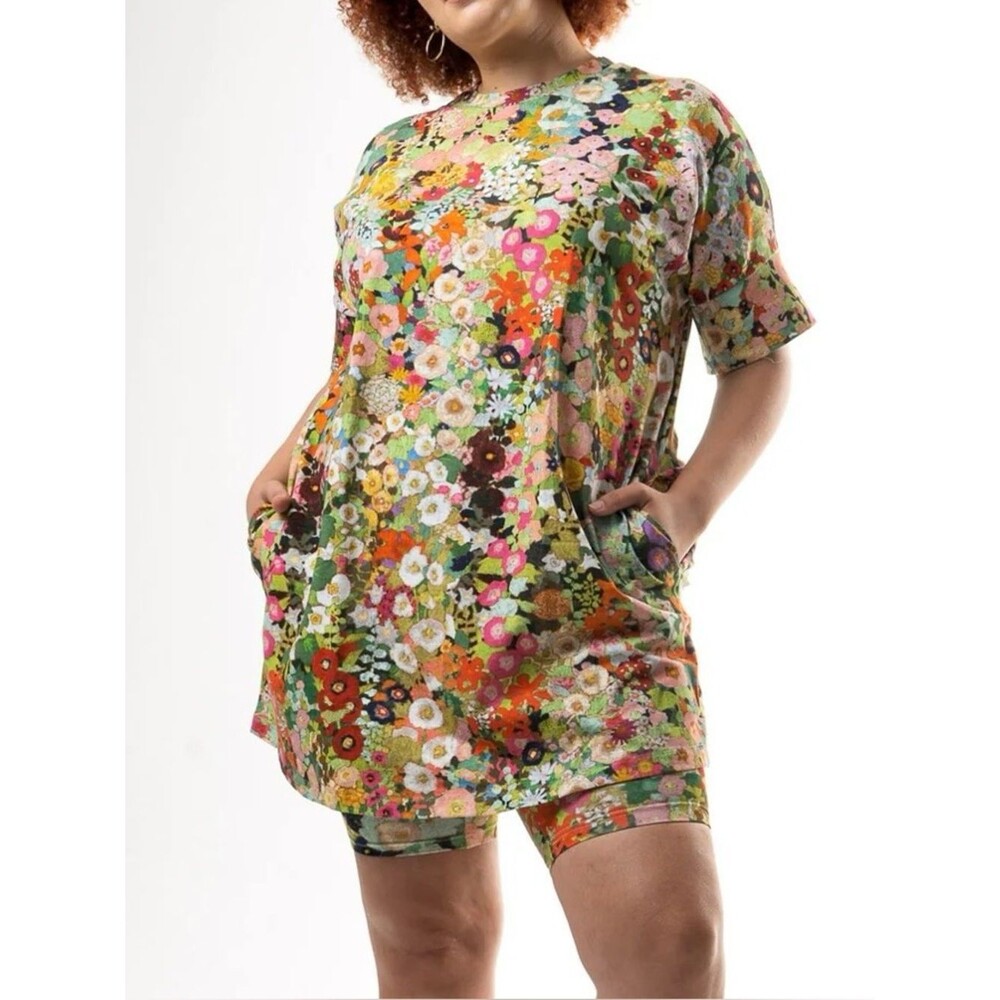 Tamara Malas Cotton Tess Impressionist Floral Print T-Shirt Mini Dress Size 2/4